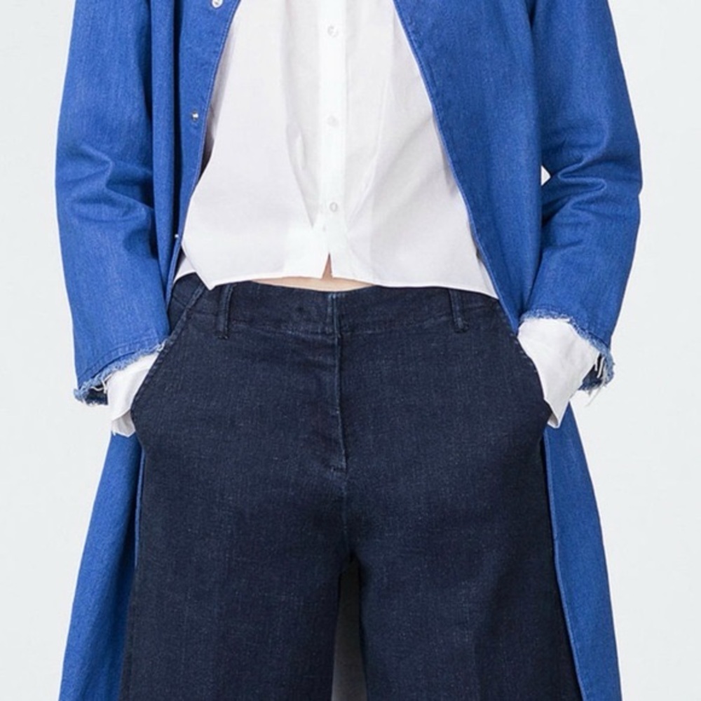 ZARA Blue Jean Jacket longline collarless denim duster small - Picture 9 of 13